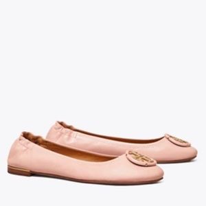 Tory Burch Multi Logo Goat Leather Ballet Flats Shell Pink.